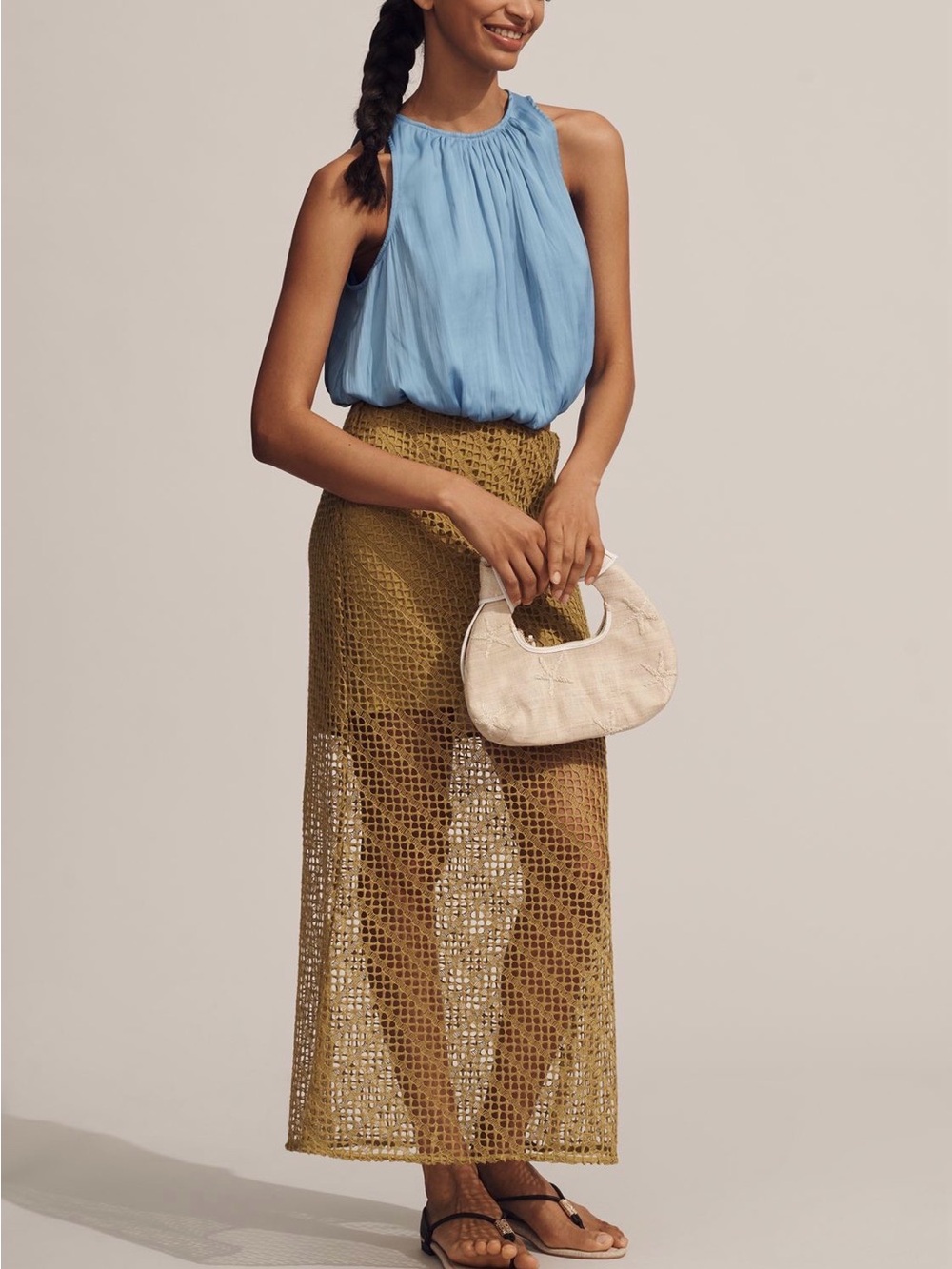 Anthropologie Sky-Blue Halter Bubble Crop Top